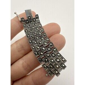 Vintage 925 Sterling Silver Marcasite Chain Ring Size 3.5